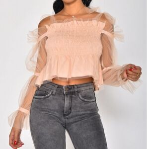 M2 by Mocha Apparel Smocked Blush Tulle Off The Shoulder Top